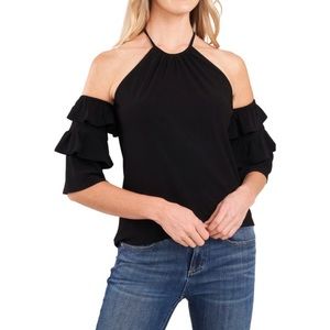 Cece Black off the shoulder halter plus size